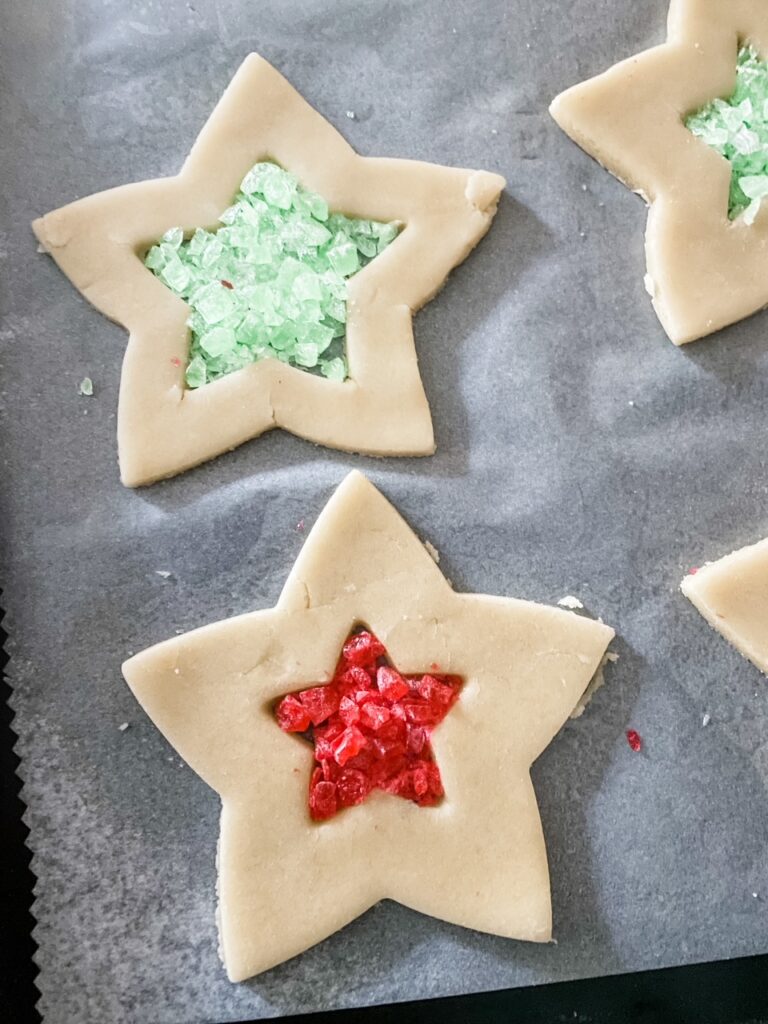 The crushed candy placed inside of the cookies