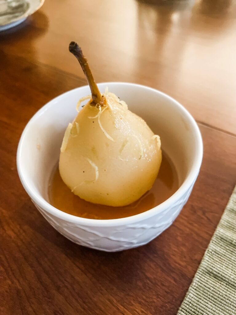 A close up of the Poached Pears with Marsala