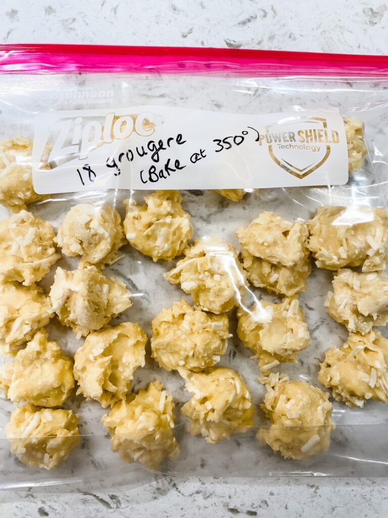 Uncooked dough bits in a freezer bag