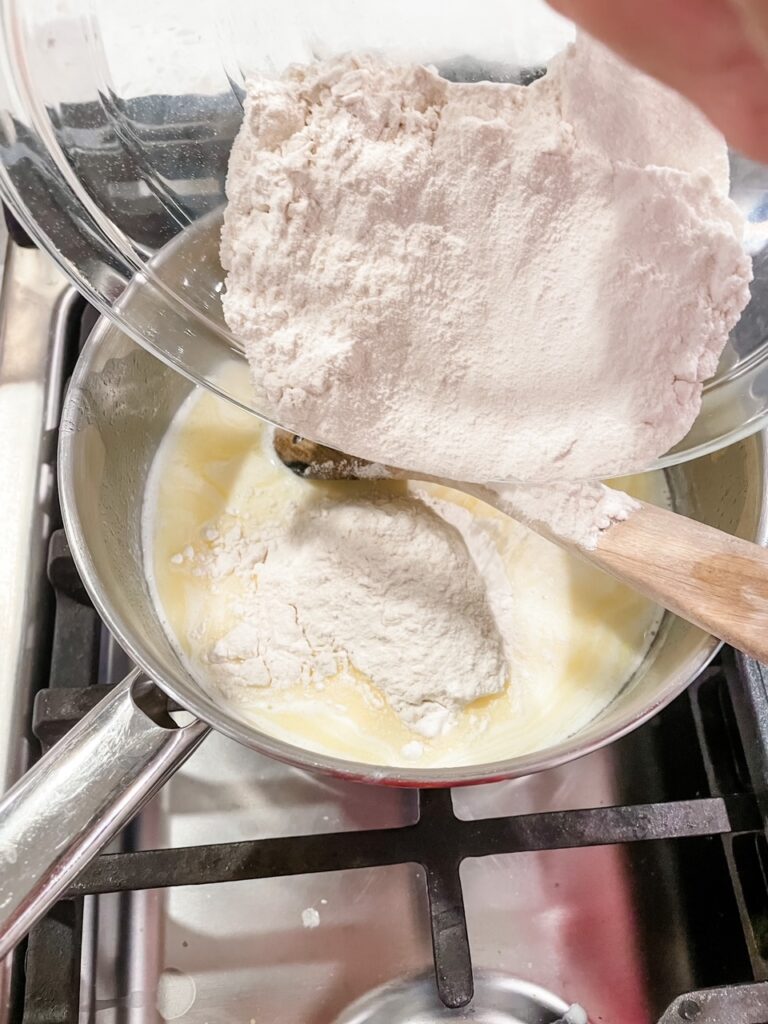 The flour being mixed in