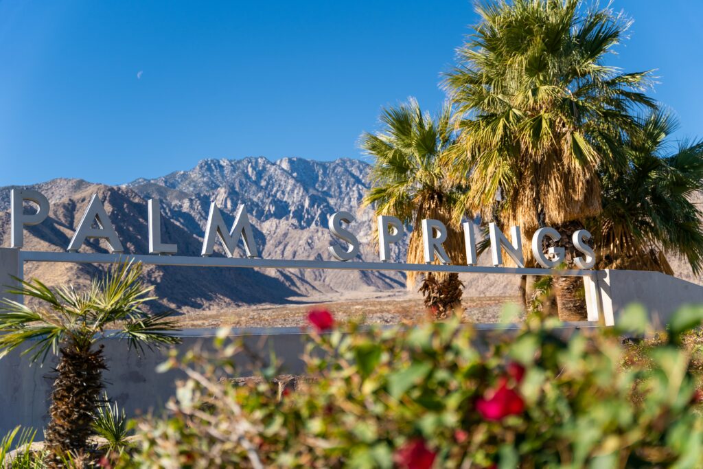 Road signage denoting palm springs