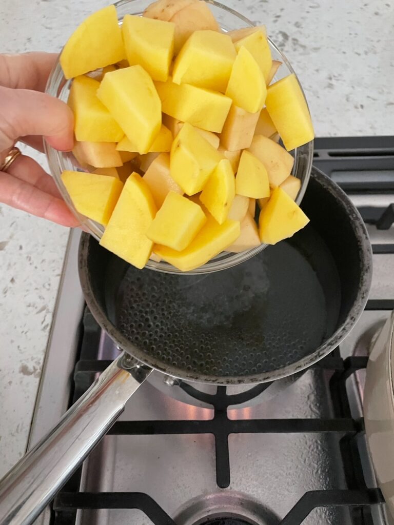Freshly sliced yellow potatoes