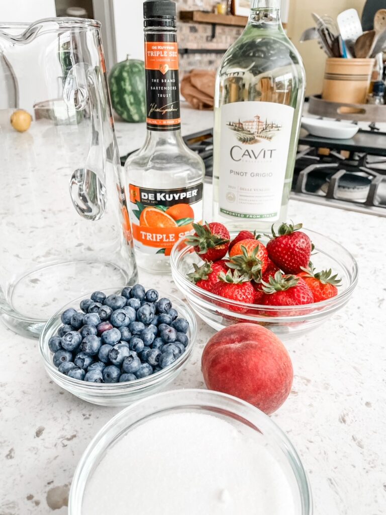 The ingredients for the Easy White Fruit Sangria