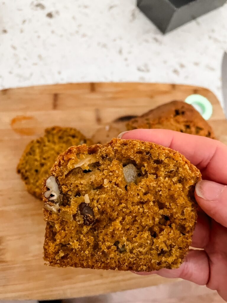 A piece of the Fall Pumpkin Apple Bread