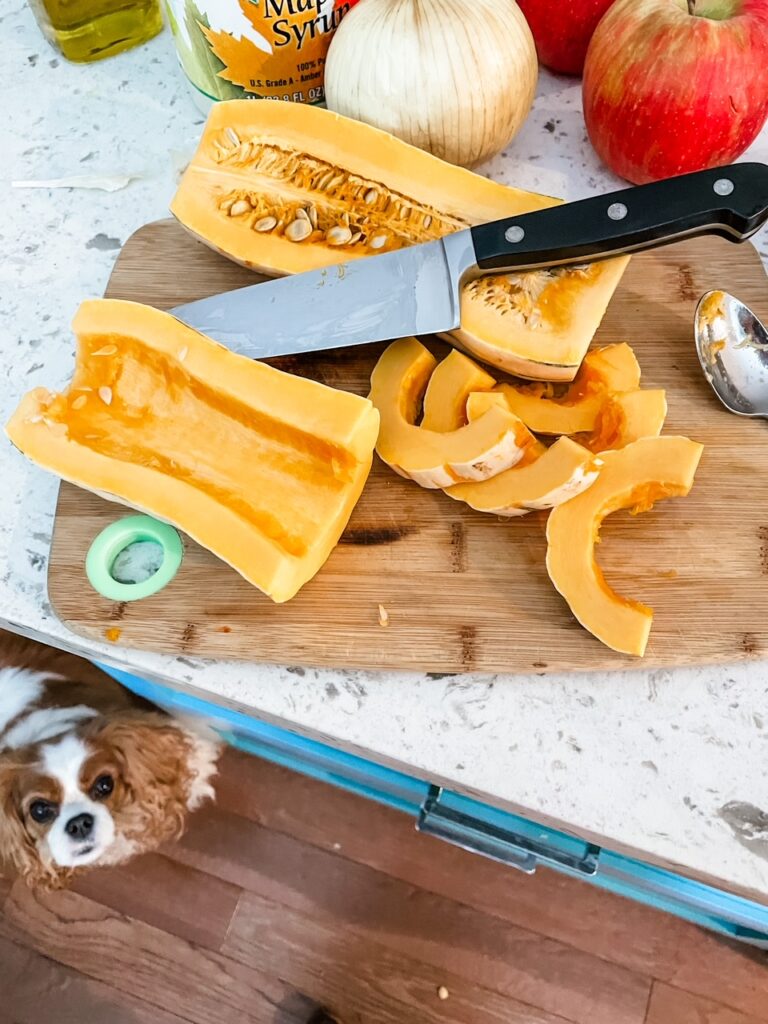 The delicata squash sliced into half moons