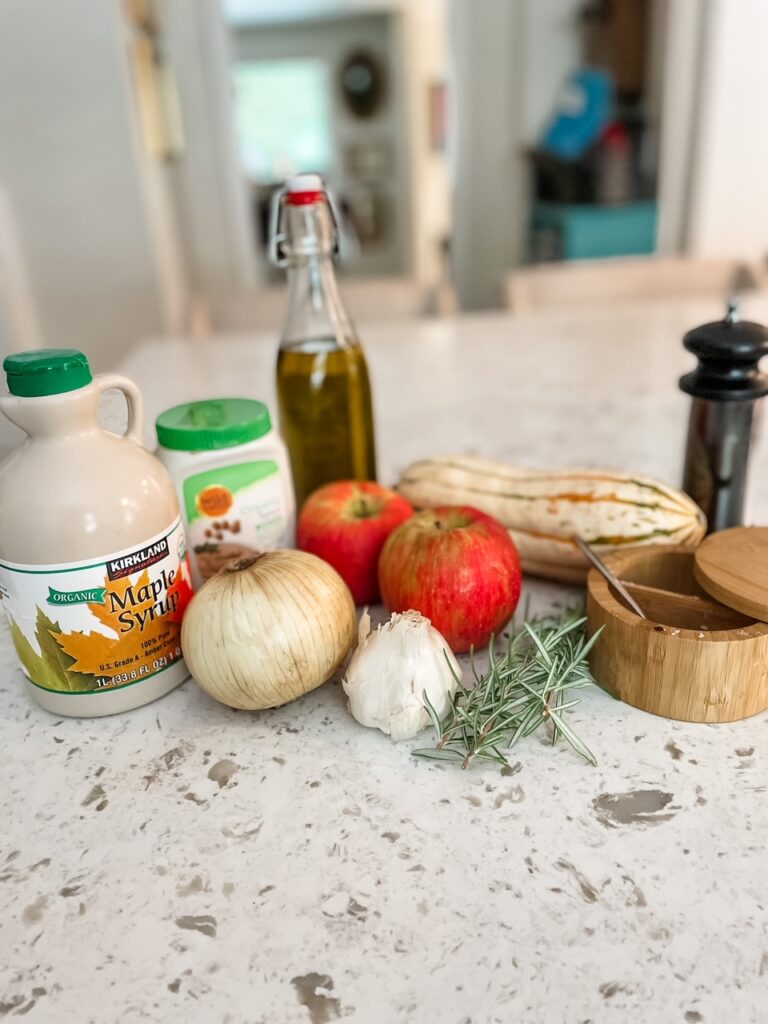 The ingredients for the Savory Apple Recipe laid on a countertop