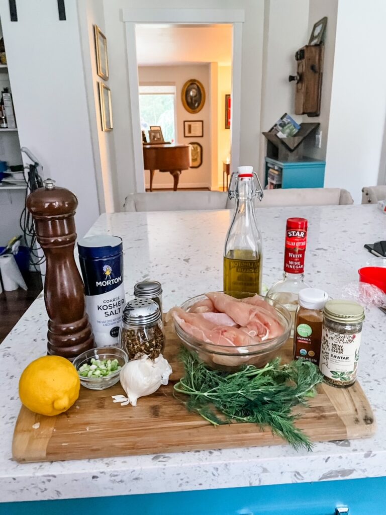 The ingredients for the Mediterranean Chicken with Dill and Feta Sauce