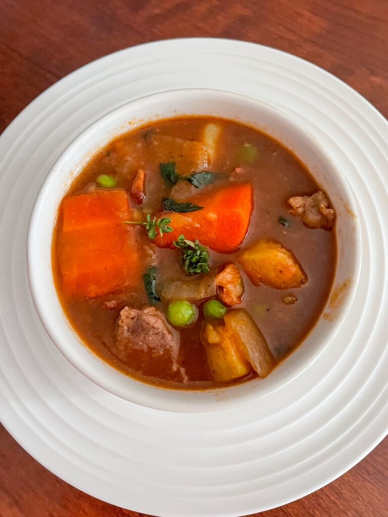 A finished bowl of the Best Irish Lamb Stew