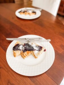 The finished and plated easy homemade crepes