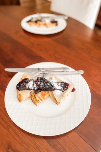 The finished and plated easy homemade crepes