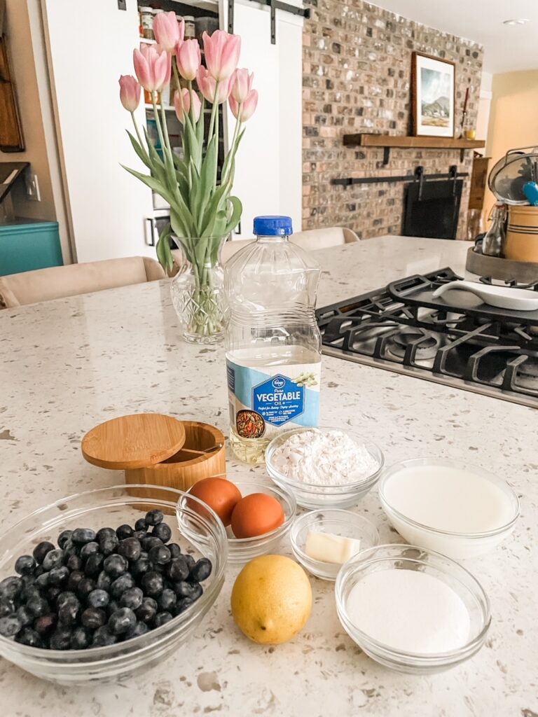 The ingredients for the crepes set out on a counter