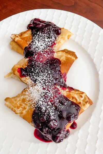 The finished and plated easy homemade crepes
