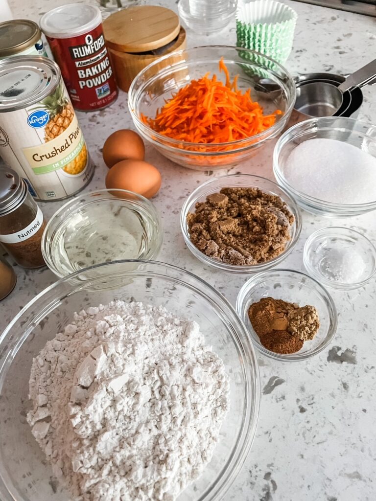 The ingredients for the Pineapple Carrot Cupcakes