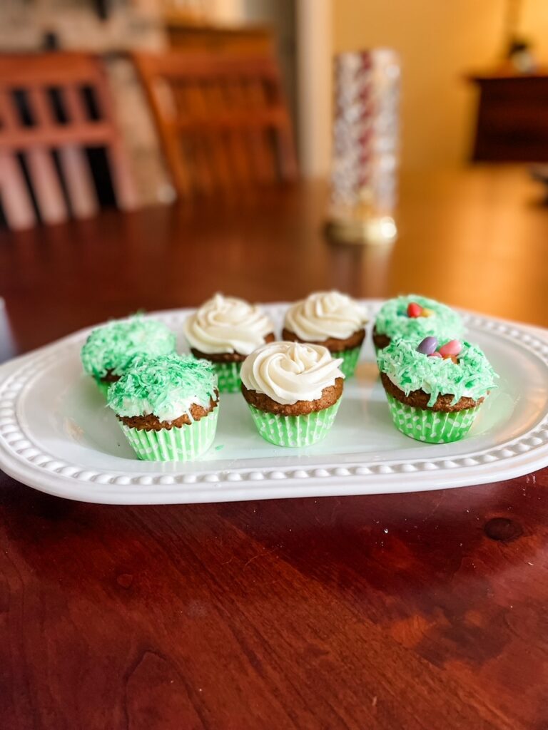 The finished set of decorated Pineapple Carrot Cupcakes