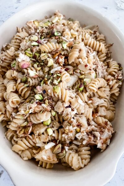The finished Cheesy Cauliflower Pasta with Pistachios