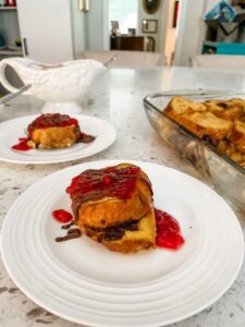 The plated and finished Baked Nutella French Toast