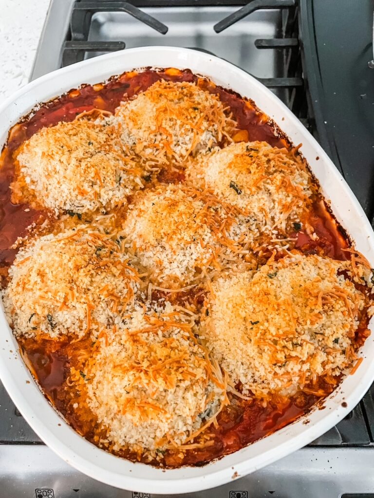 The finished Weeknight Chicken Parmesan Casserole