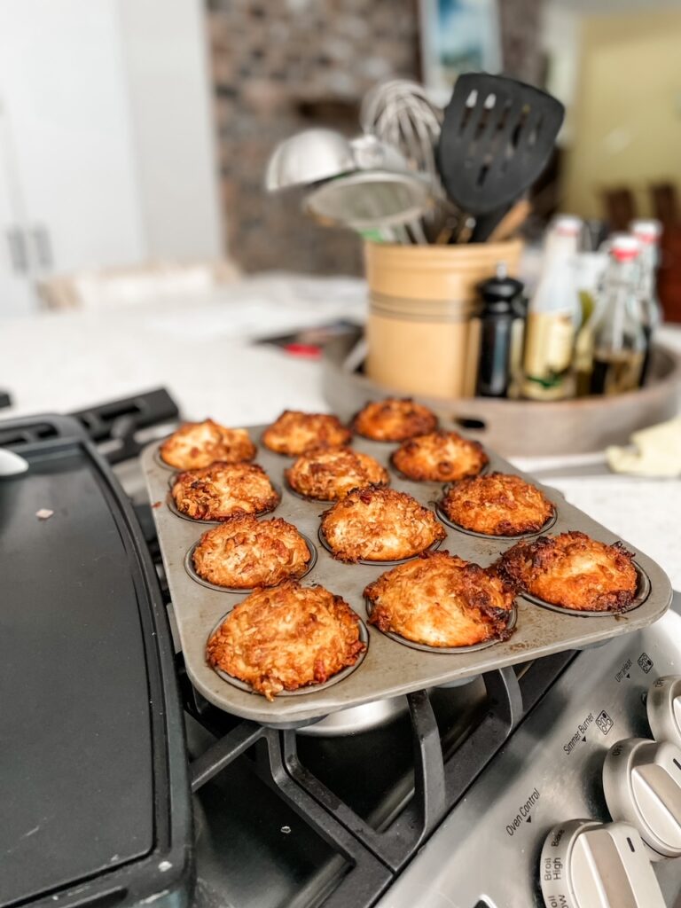 A tray of the finished Pineapple Orange Muffins