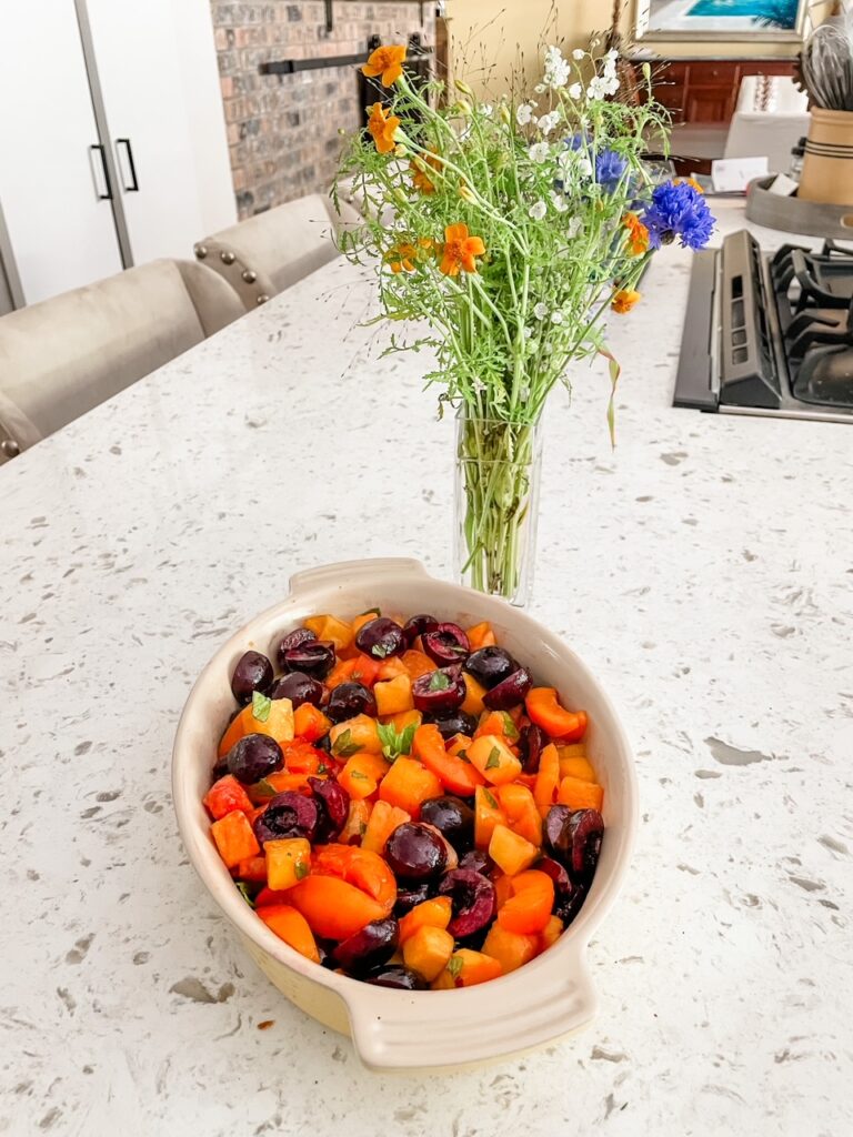 The finished Stone Fruit Salad in a serving platter