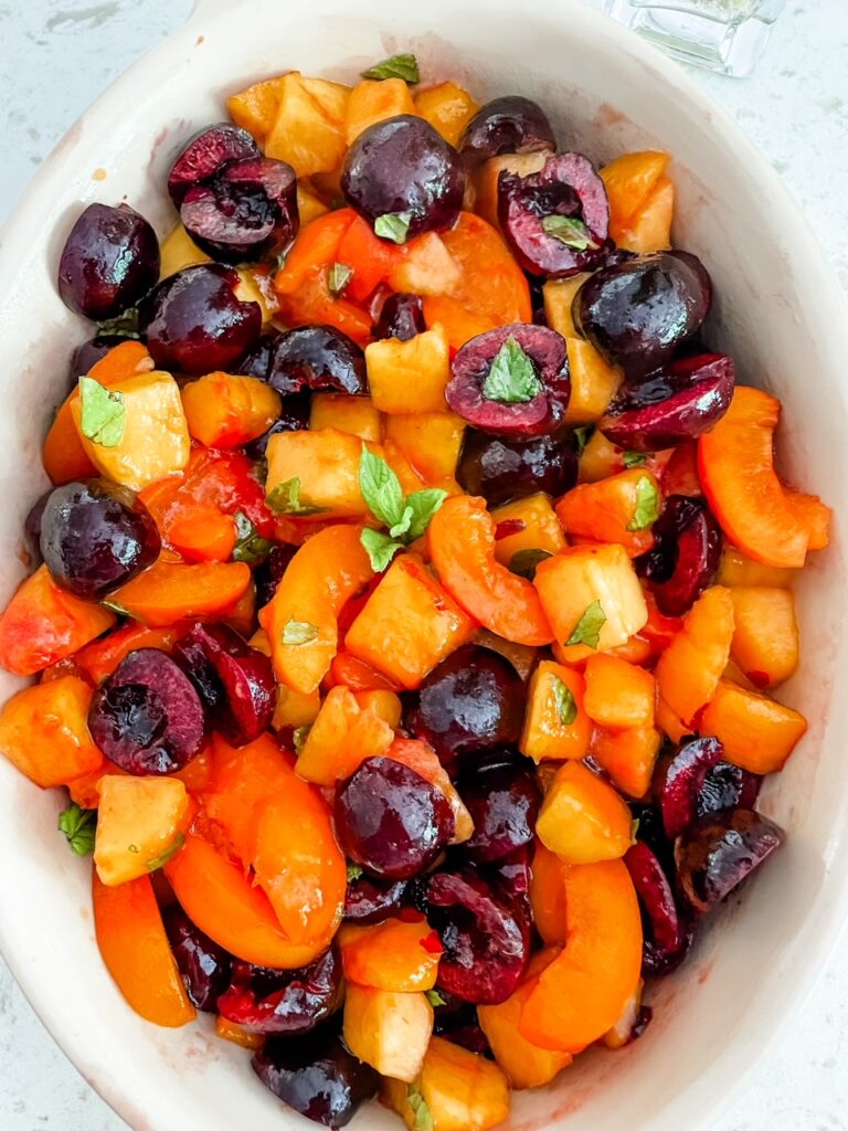 The finished Stone Fruit Salad in a serving platter