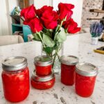 The finished and jarred Homemade Strawberry Freezer Jam