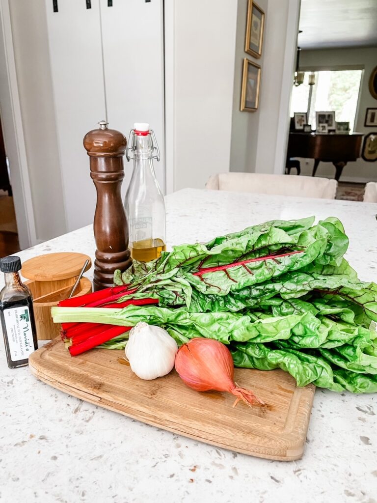 The ingredients for the Sauteed Red Chard Recipe