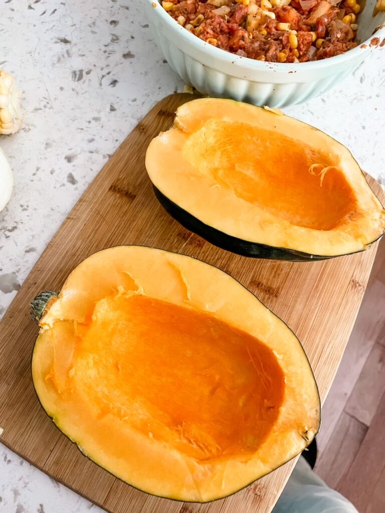 The carved out squash halves