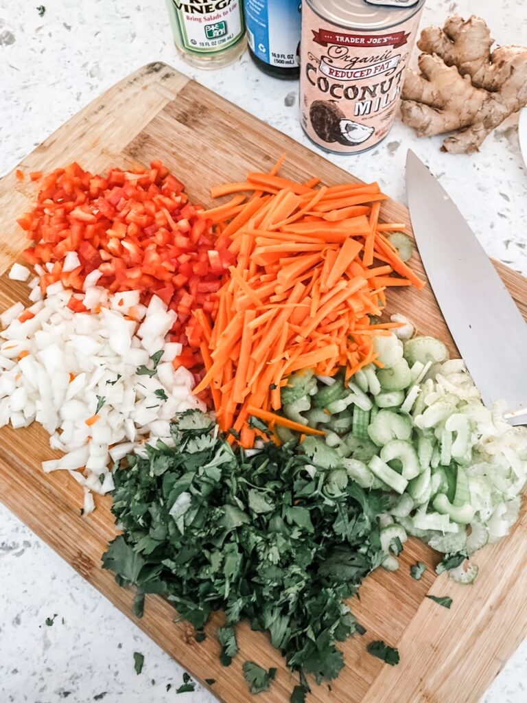 The finely chopped vegetables