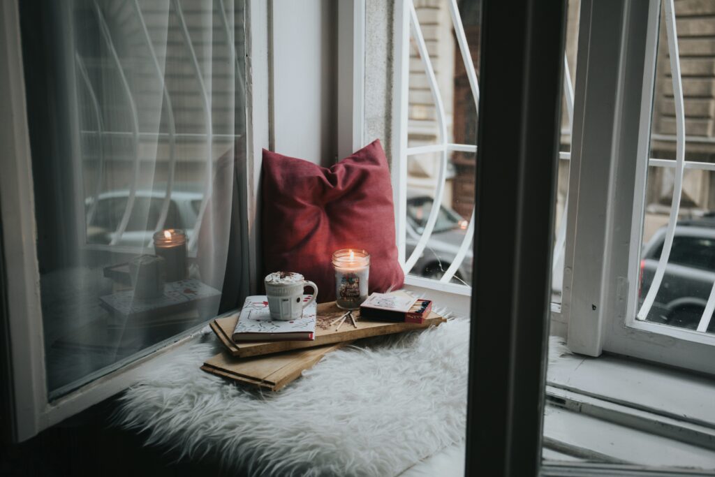 A cozy reading nook, perfect for reading something off Marie's Fall Reading List 2024