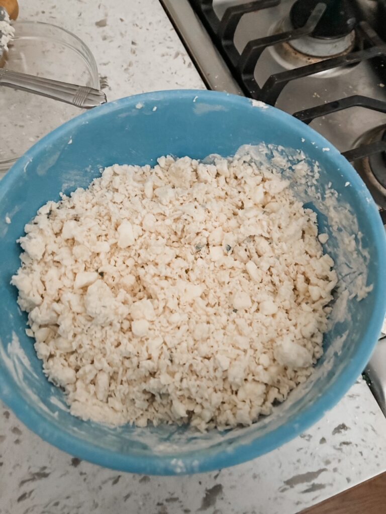 The cold butter mixed into the dry ingredients