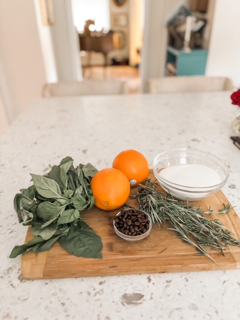 The ingredients for the Flavored Simple Syrups set out on a counter