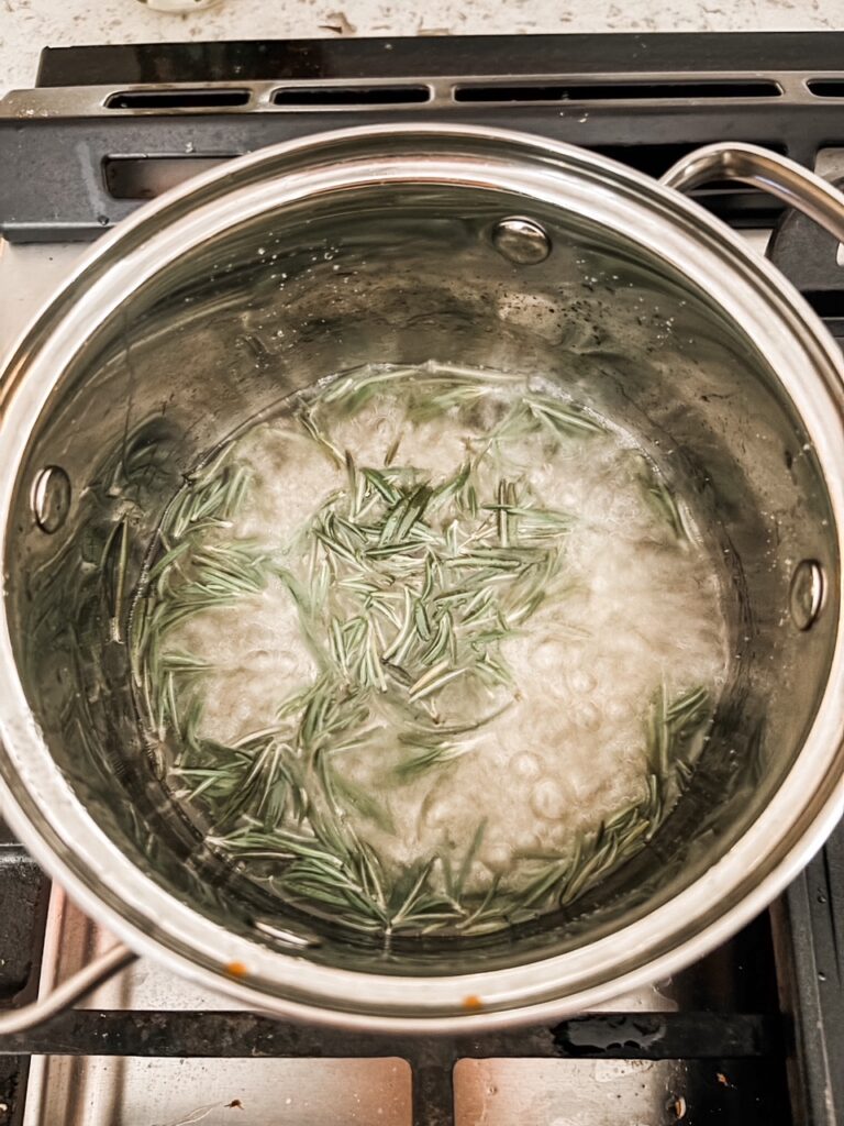 The rosemary infusing and boiling with the simple syrup