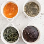 The four Flavored Simple Syrups in ramekins