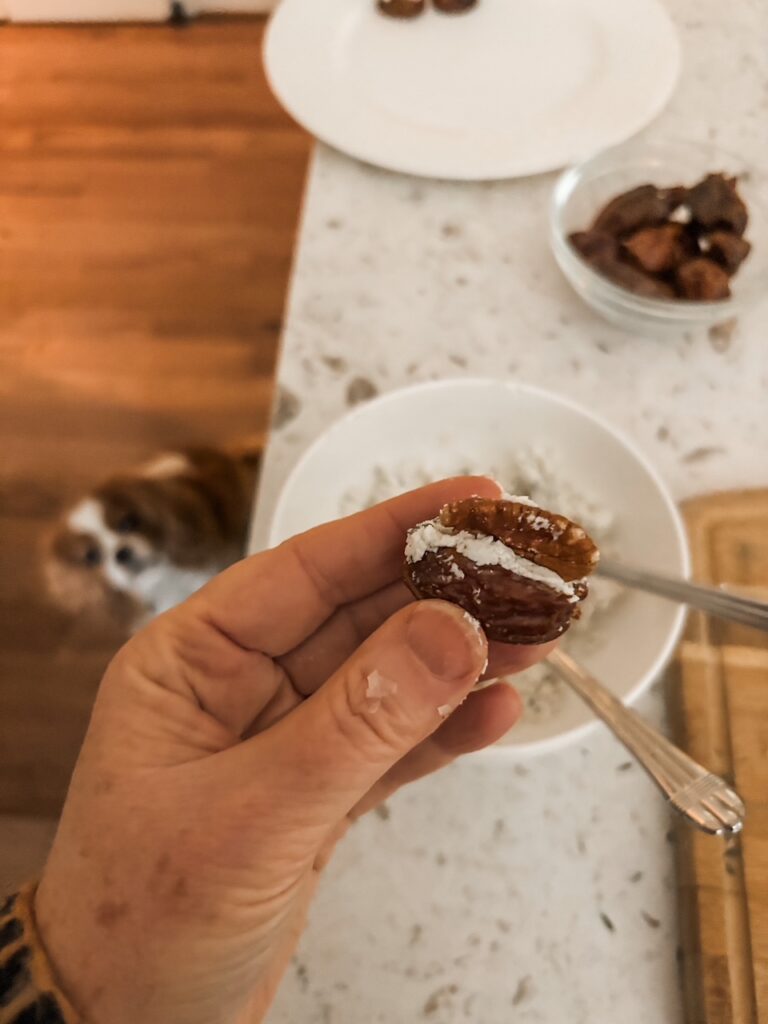 One of the medjool dates stuffed with the mixture