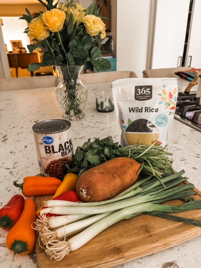 The ingredients for the base of the wild rice salad