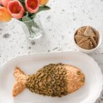 The finished Smoky Salmon Cream Cheese Spread shaped into a fish