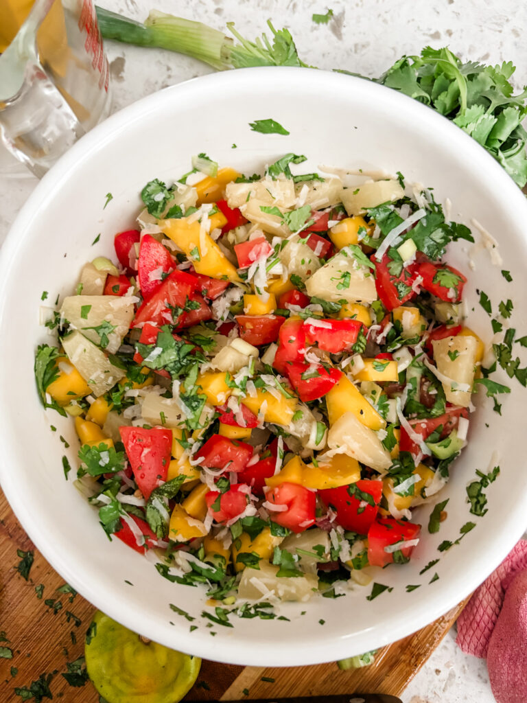 The extra tropical salsa in a bowl