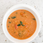 The finished Creamy Lentil and Tomato Slow Cooker Soup in a bowl