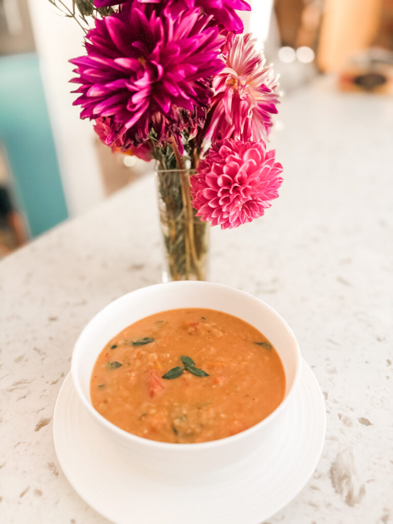 The finisehd Creamy Lentil and Tomato Slow Cooker Soup
