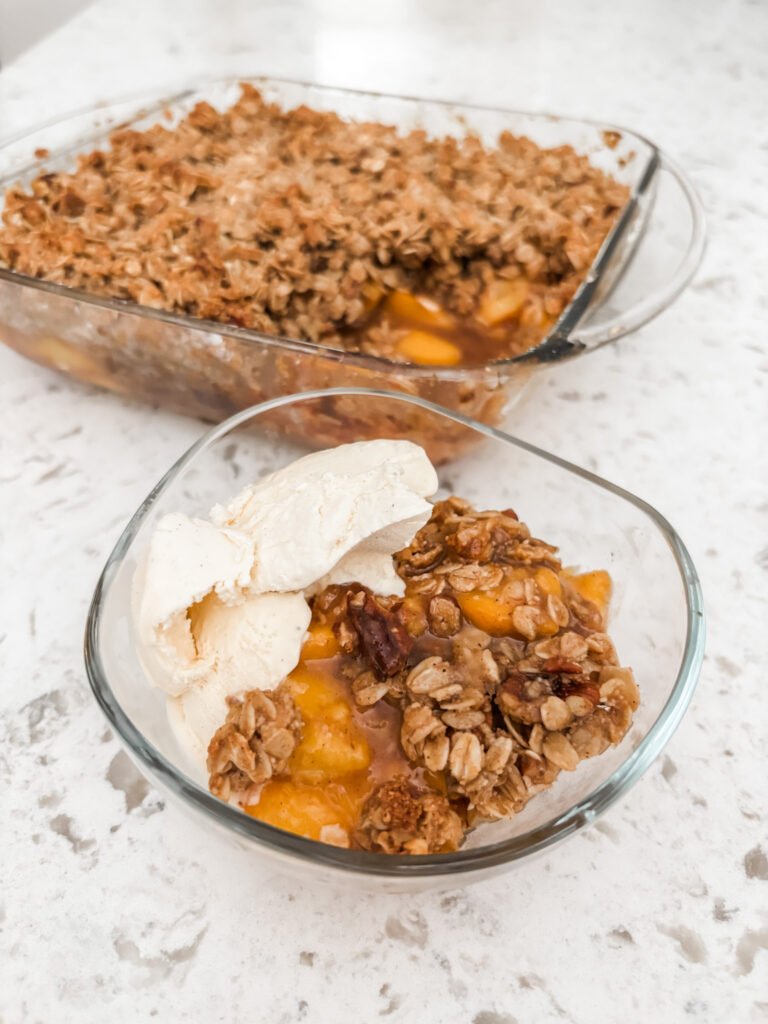 The finished Gluten-Free Peach Crumble Dessert