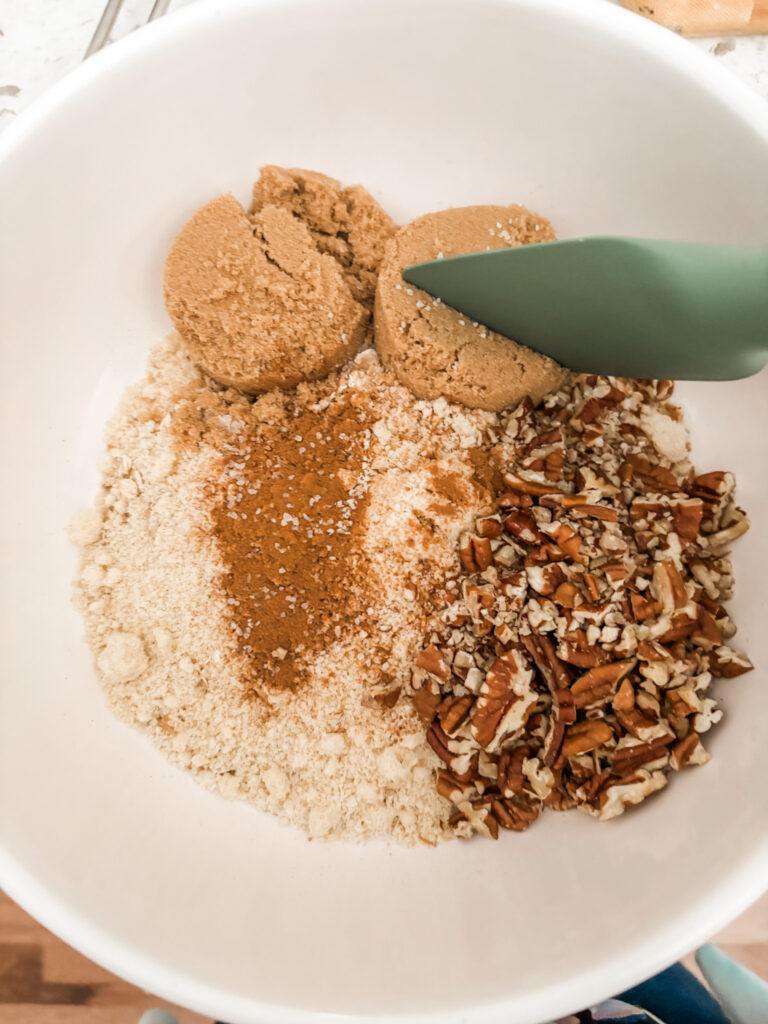 The ingredients for the topping portion in a bowl ready to be mixed