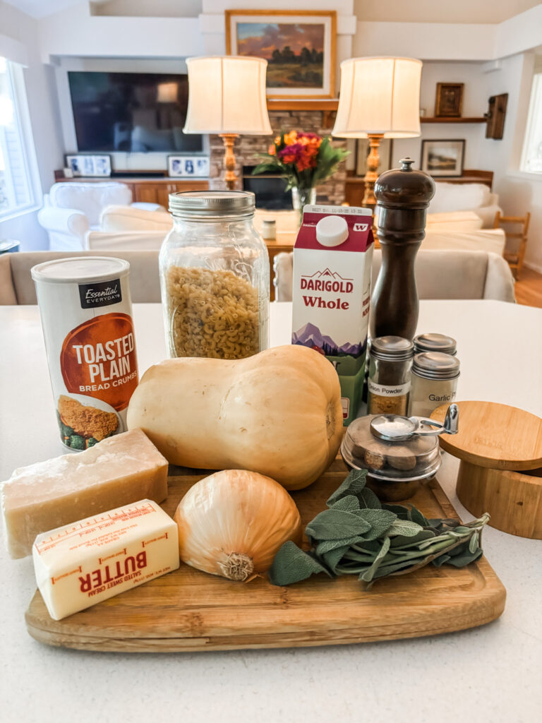 The ingredients for the Butternut Squash Mac and Cheese with Sage