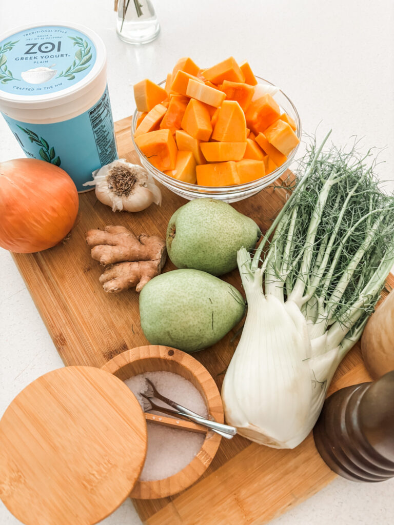 The ingredients for the butternut squash slow cooker soup
