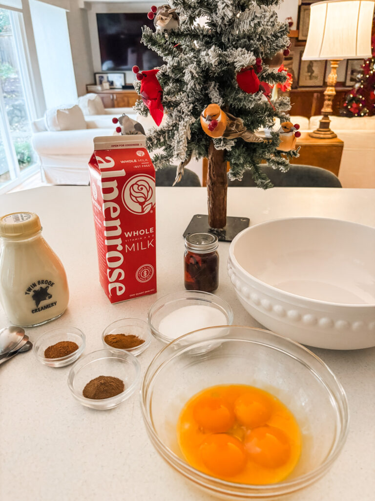 The ingredients for the Eggnog with Leftover Egg Yolks 