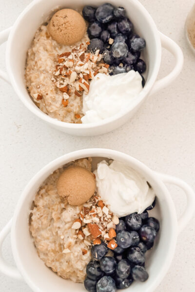 oats served with greek yogurt and nuts, ahigh protein breakfast