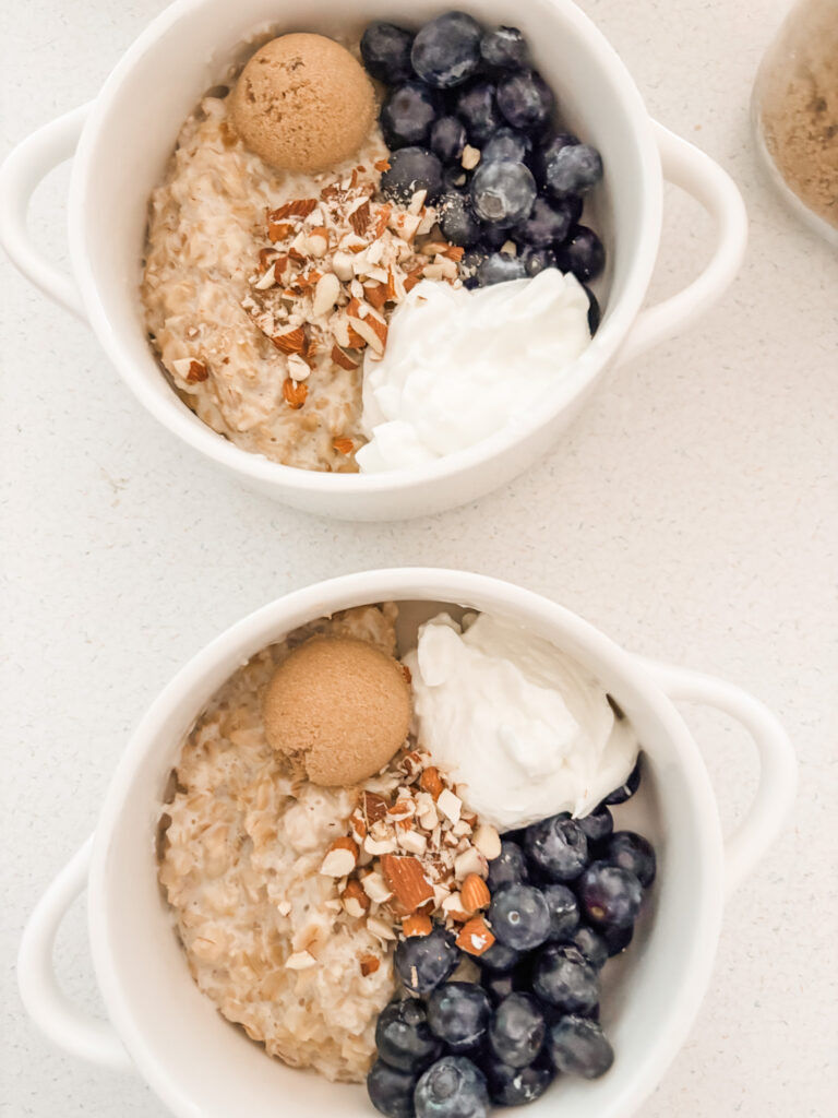 oats served with greek yogurt and nuts, ahigh protein breakfast