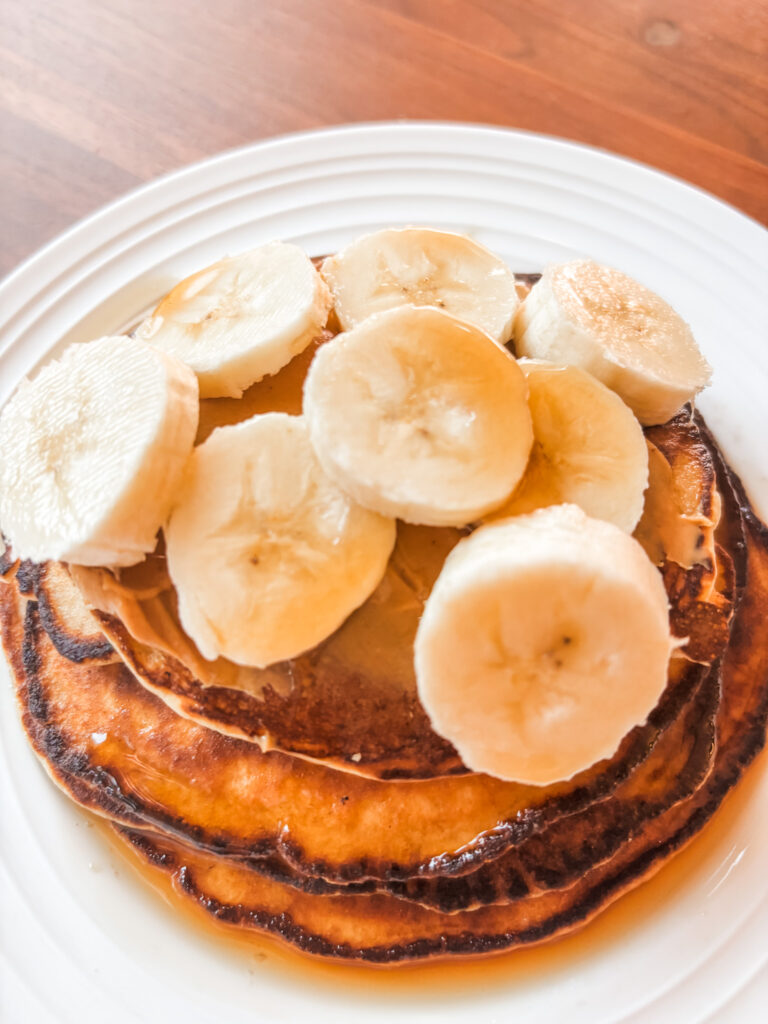 A high protein breakfast of peanut butter pancakes