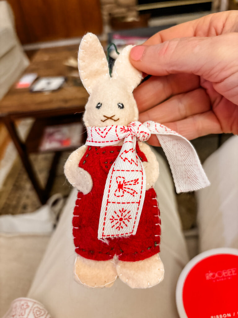 One of the Embroidered Felt Ornaments - a bunny with a scarf