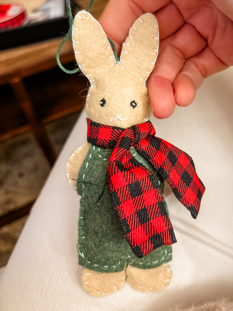 One of the Embroidered Felt Ornaments - a bunny with a scarf