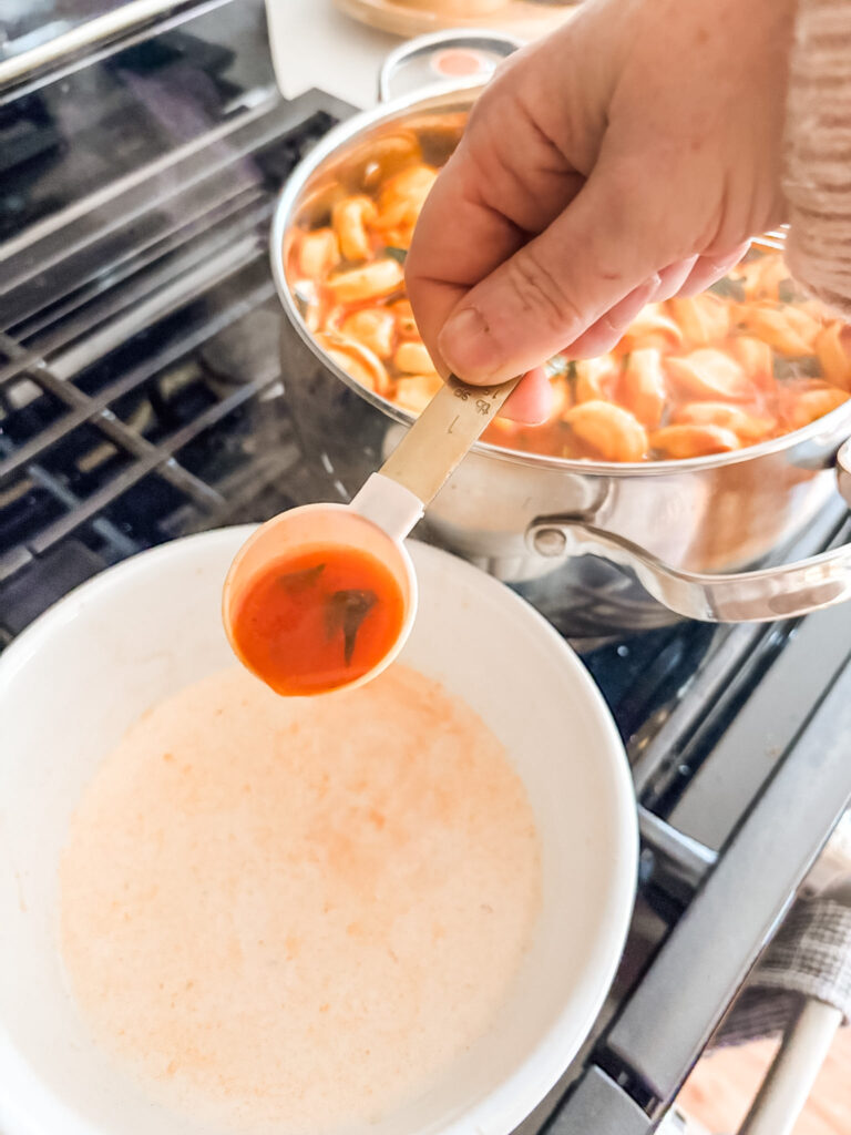 Marie tempering the half-and-half